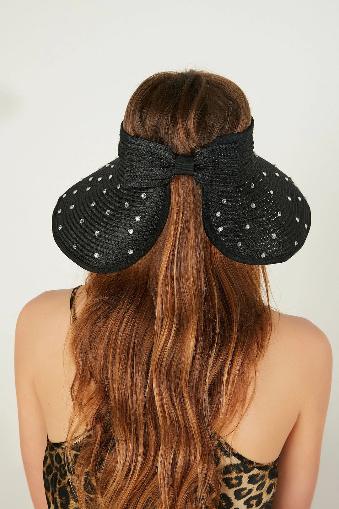 Black Full Stone Bow Top Open Mesh Visor Hat BCNSV-2514592 - Castelo Branco