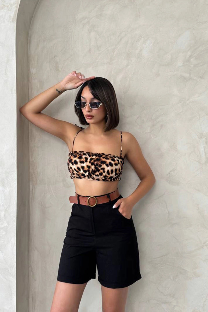 Black Gabardine Belted Shorts BCHN-2525735 - El Centro