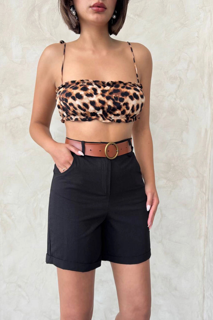 Black Gabardine Belted Shorts BCHN-2525735 - El Centro