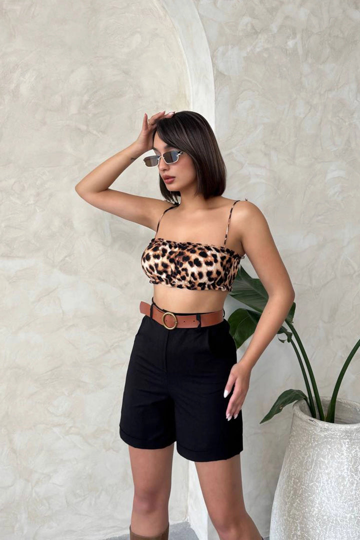 Black Gabardine Belted Shorts BCHN-2525735 - El Centro