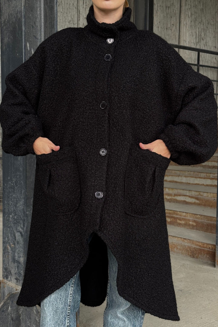 Black Wide Double Pocket Thick Boucle Fabric Winter Jacket BCVL-25V600 - Aubervilliers