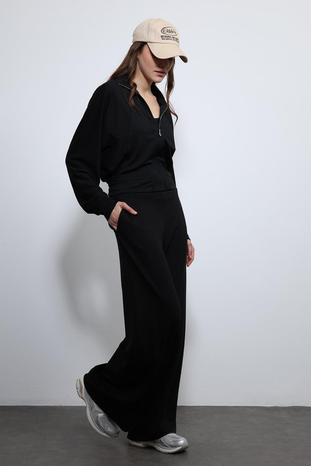 ANT Antioch Siyah Geniş Paça Çizgili Eşofman Takım - Plasencia