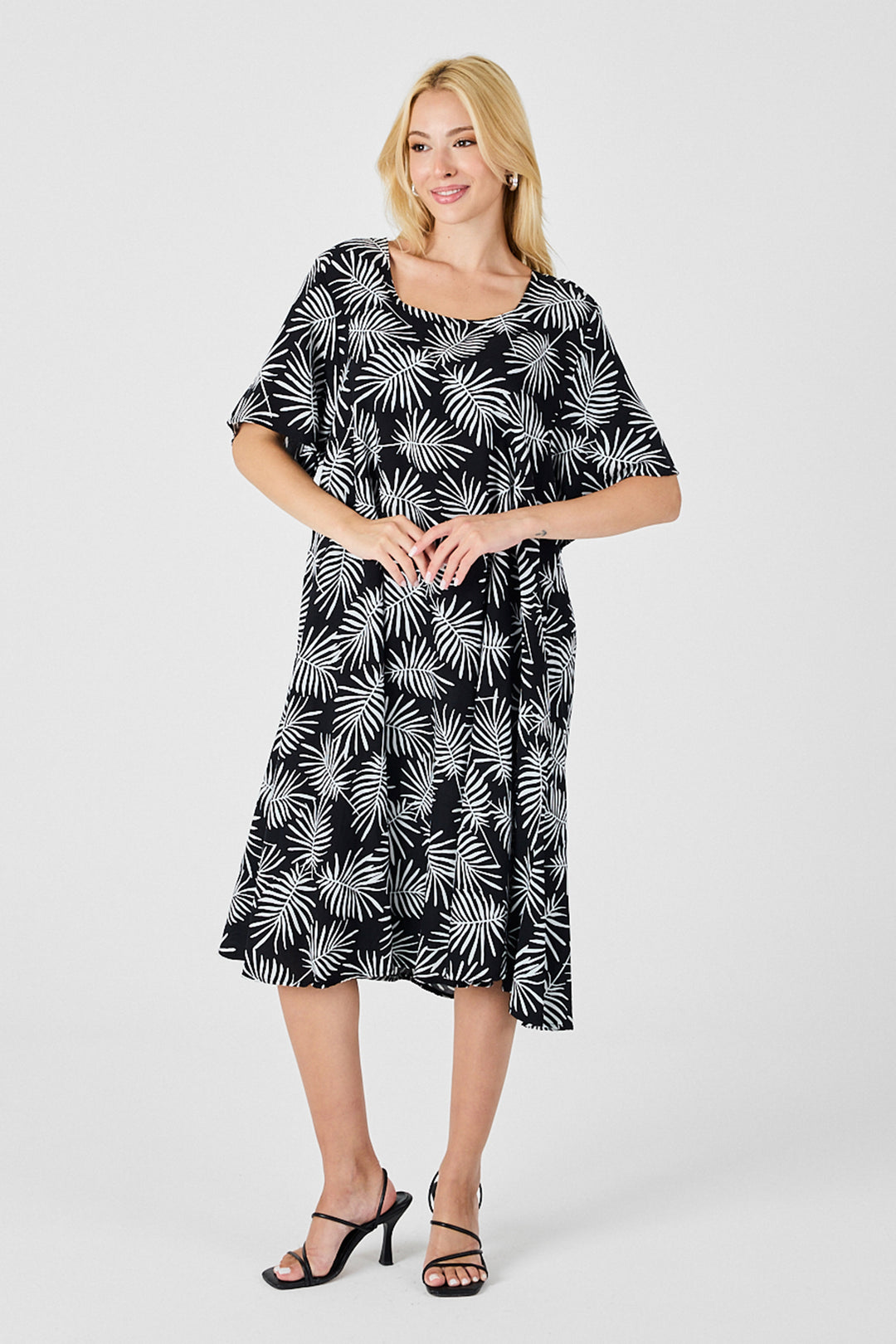 Black Wide Collar Patterned Midi Dress BCVL-254009 - Jackson
