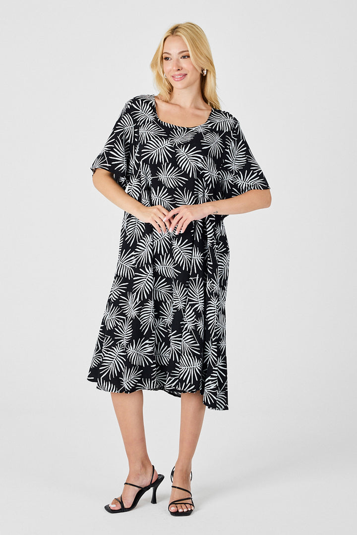 Black Wide Collar Patterned Midi Dress BCVL-254009 - Jackson