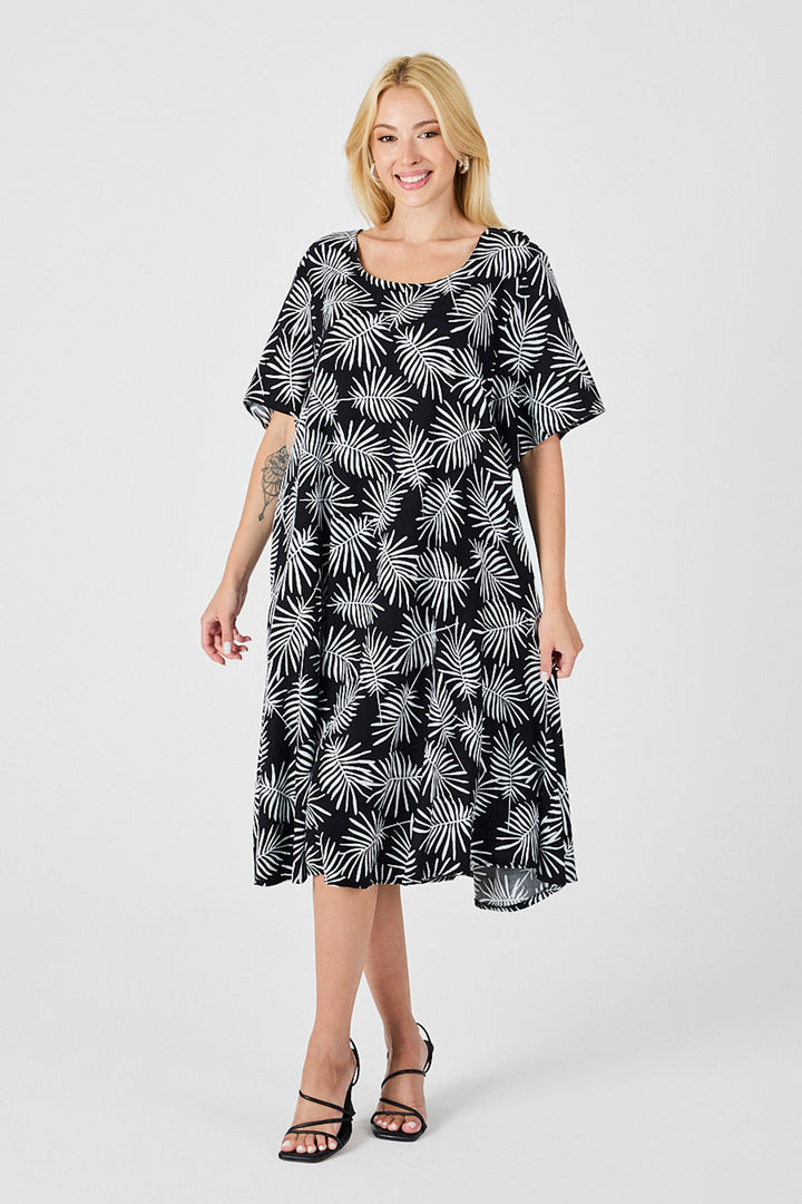 Black Wide Collar Patterned Midi Dress BCVL-254009 - Jackson