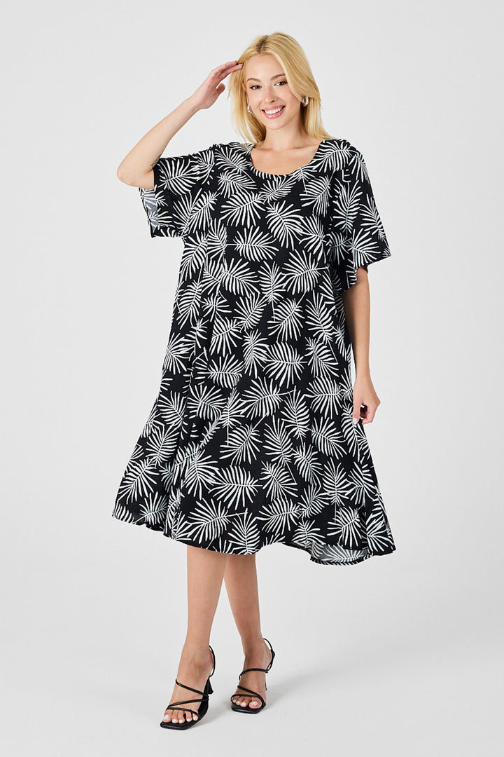 Black Wide Collar Patterned Midi Dress BCVL-254009 - Jackson