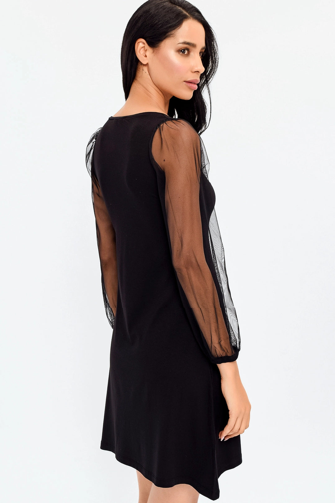 Black Wide Collar Sleeves Tulle Detailed Dress BCBSK-25700-T4006140 - Tepic
