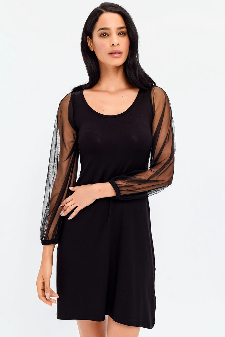 Black Wide Collar Sleeves Tulle Detailed Dress BCBSK-25700-T4006140 - Tepic