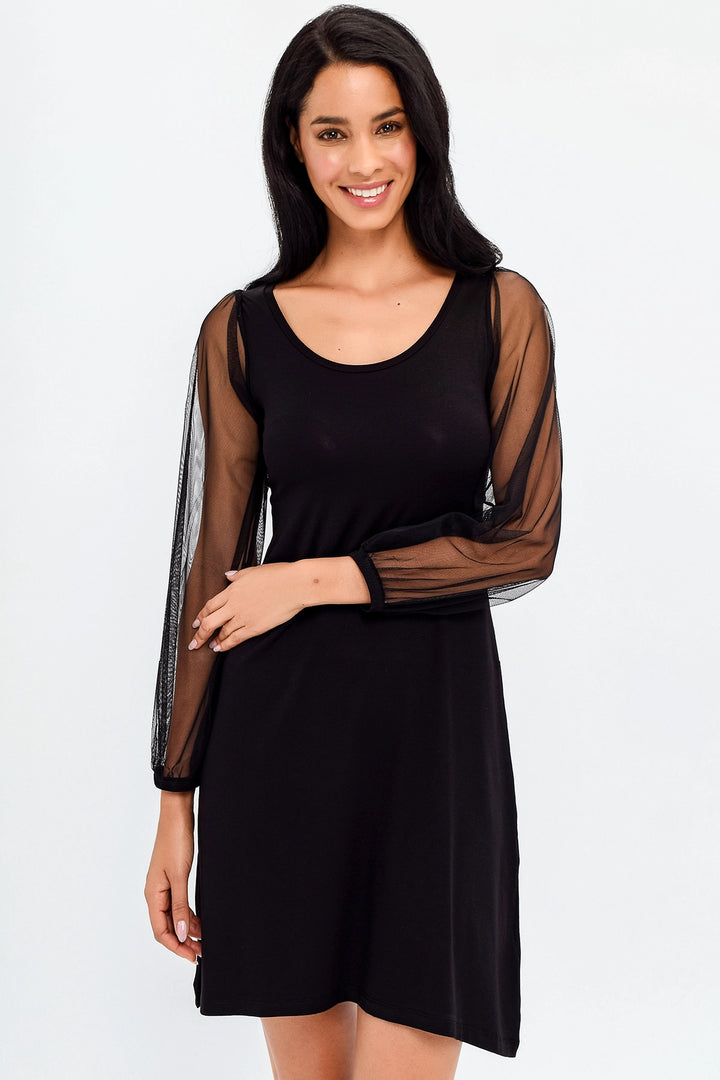 Black Wide Collar Sleeves Tulle Detailed Dress BCBSK-25700-T4006140 - Tepic