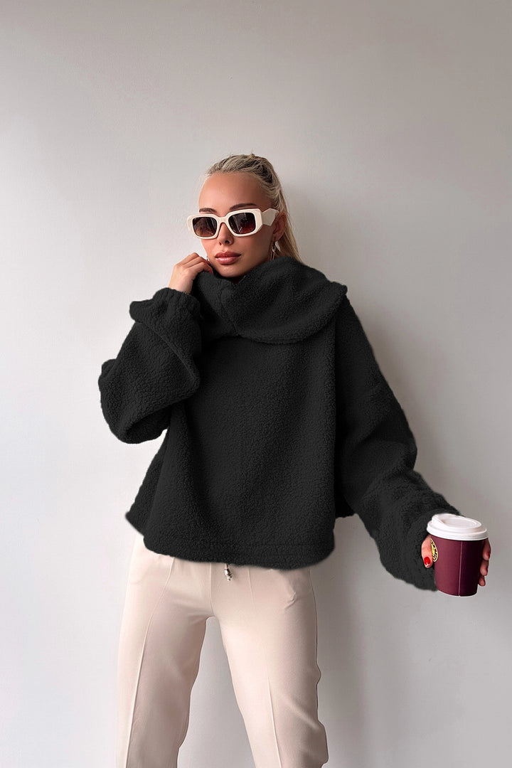 Black Wide Collar Welsoft Plush Sweatshirt BC231022 - Norwich