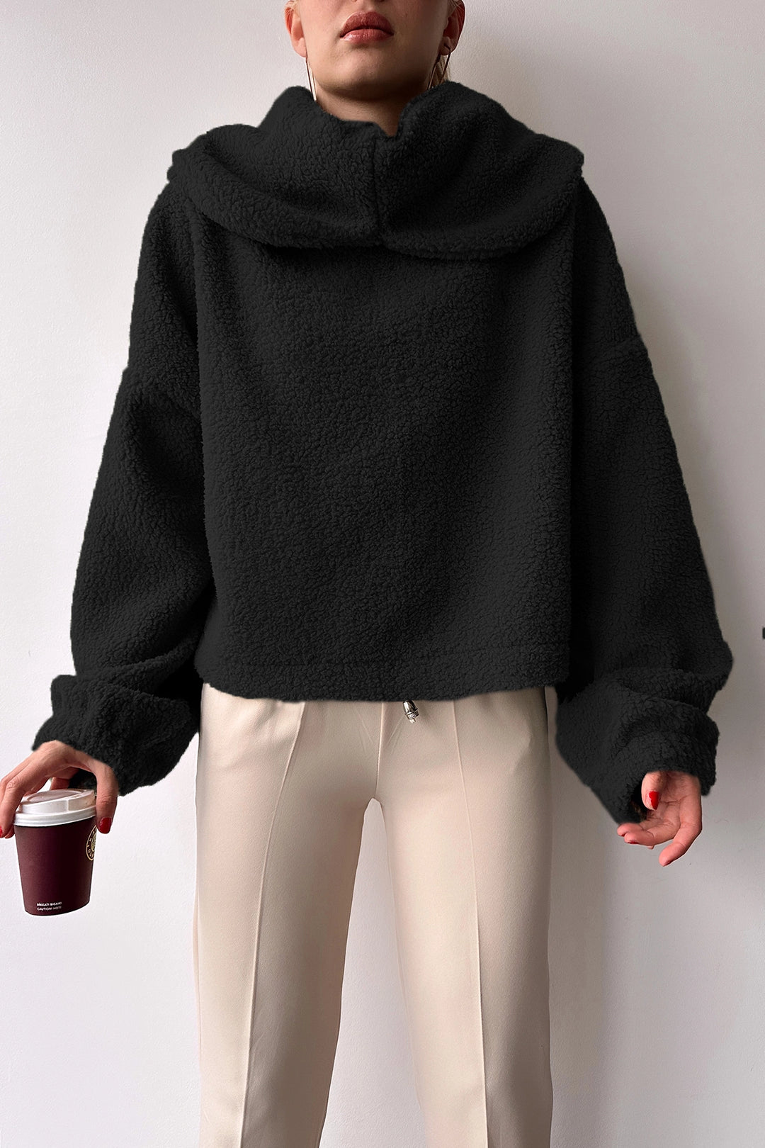 Black Wide Collar Welsoft Plush Sweatshirt BC231022 - Norwich