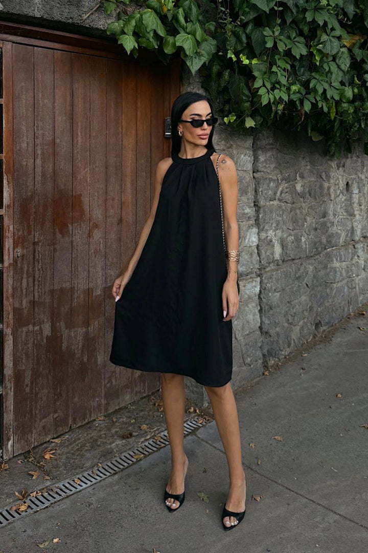 Black Linen Woven Dress with Hidden Pocket BCDF-25255029 - Butte