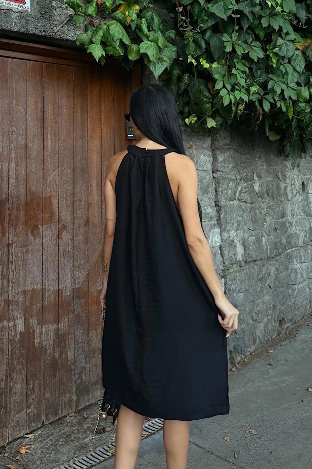 Black Linen Woven Dress with Hidden Pocket BCDF-25255029 - Butte