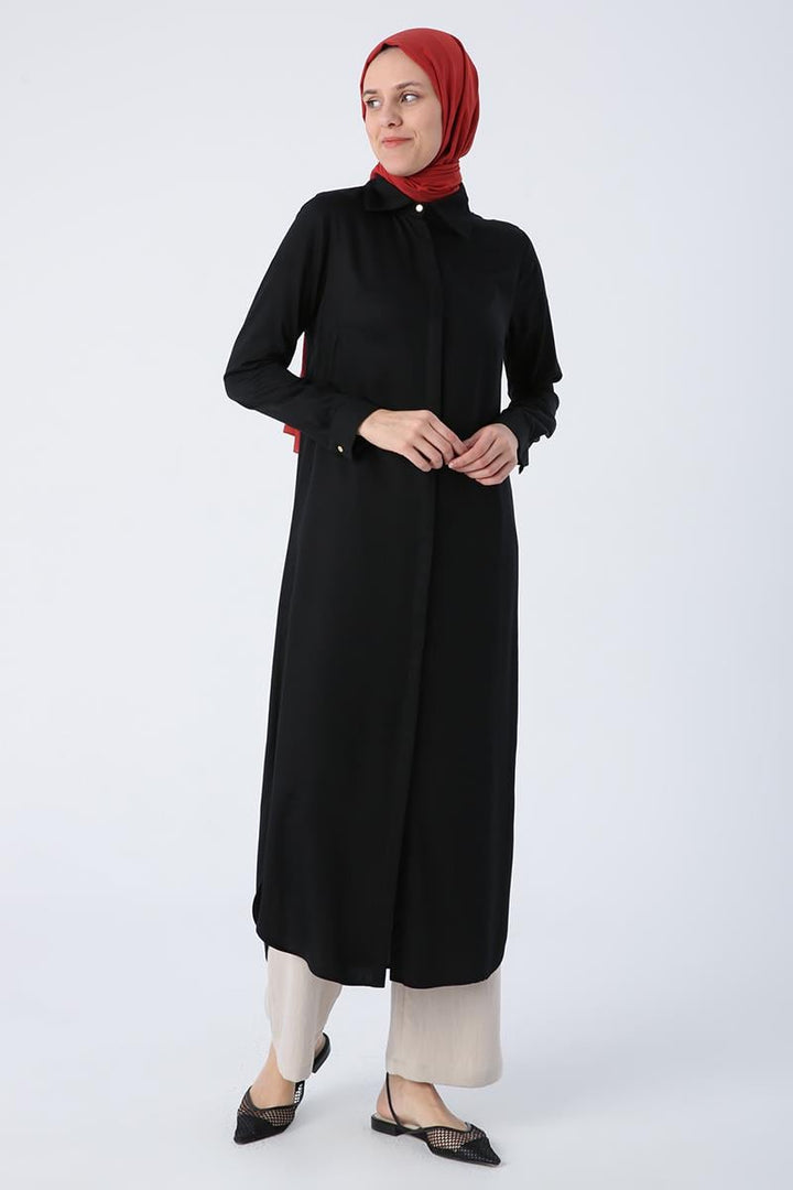 TLD Women Allday Black Hidden Snap Tunic Shirt - Purísima de Bustos