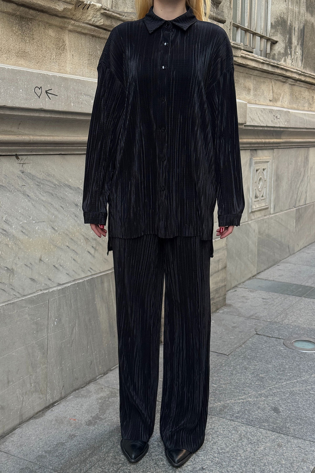 Black Shirt And Palazzo Pants Pile Fabric Woven Top Set BCVL-25V236 - Herzogenrath