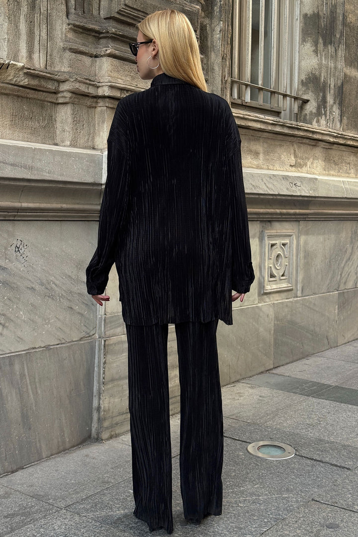 Black Shirt And Palazzo Pants Pile Fabric Woven Top Set BCVL-25V236 - Herzogenrath
