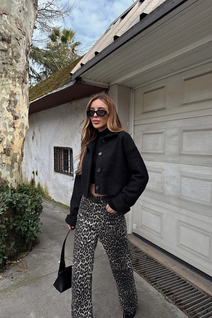 EYY Women Black Shirt Collar Buttoned Jacket - Santa Cruz Xoxocotlán