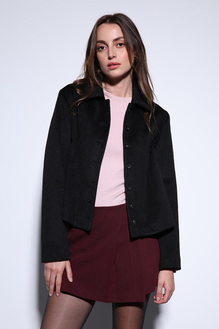 ANT Antioch Black Shirt Collar Short Pea Coat - Sesto Fiorentino