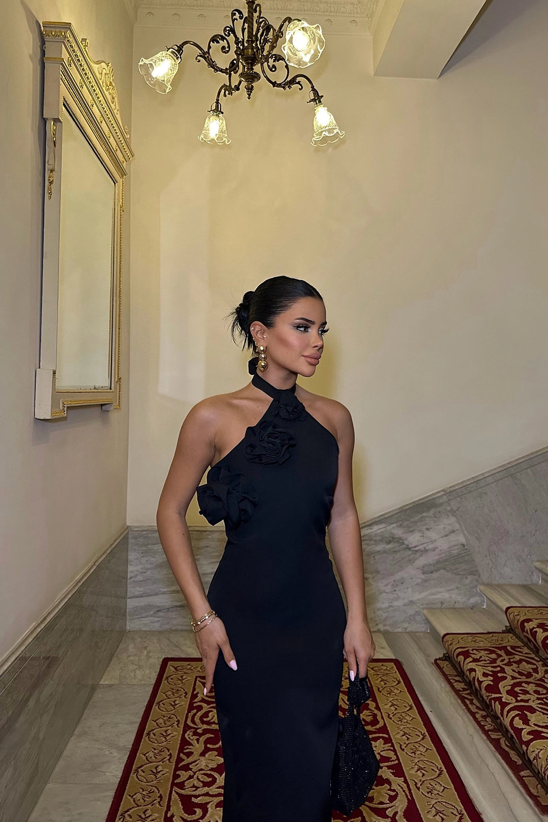 EYY Women Black Rose Detail Wrap Dress - Playas de Rosarito