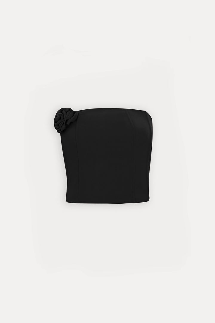 EYY Women Black Rose Detail Strapless Crop Top - Grimbergen