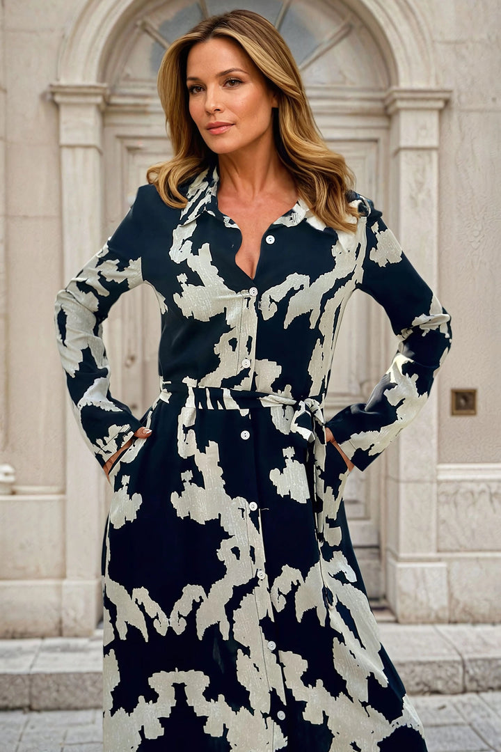 Black Lightweight Fabric Patterned Dress BCBSK-25700-3413 - Florence-Graham