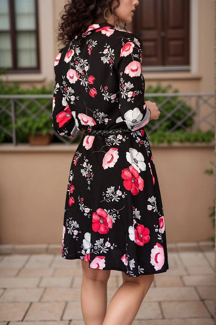 Black Light Fabric Patterned Shirt Dress BCBSK-25650-2164-2 - Pesquería