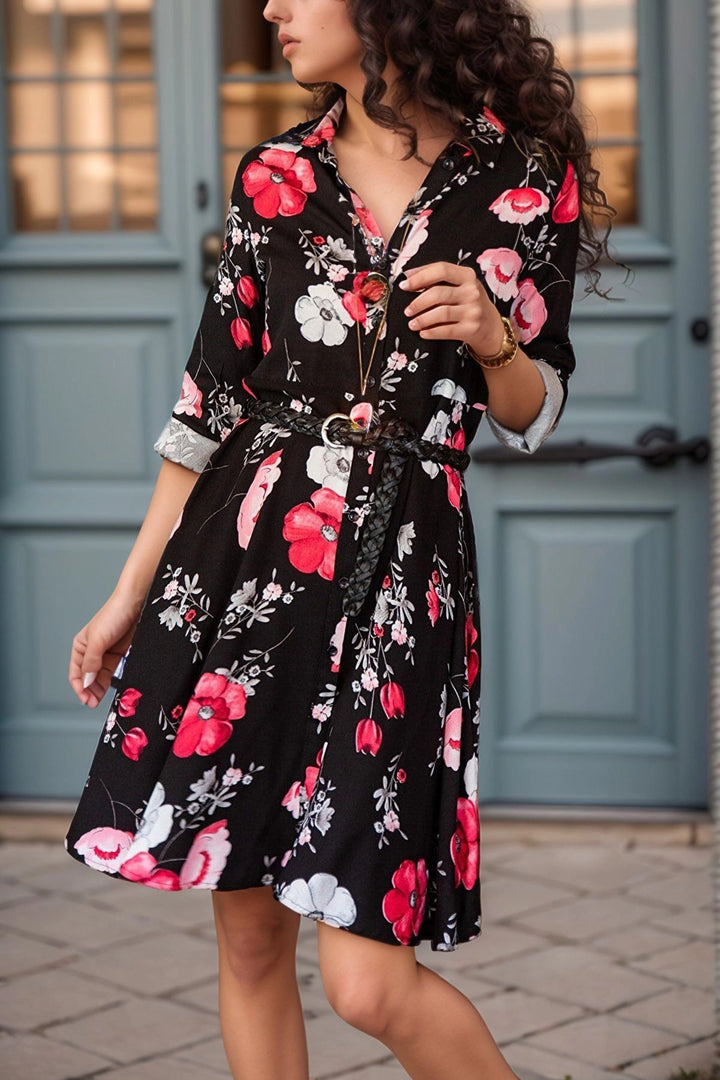 Black Light Fabric Patterned Shirt Dress BCBSK-25650-2164-2 - Pesquería