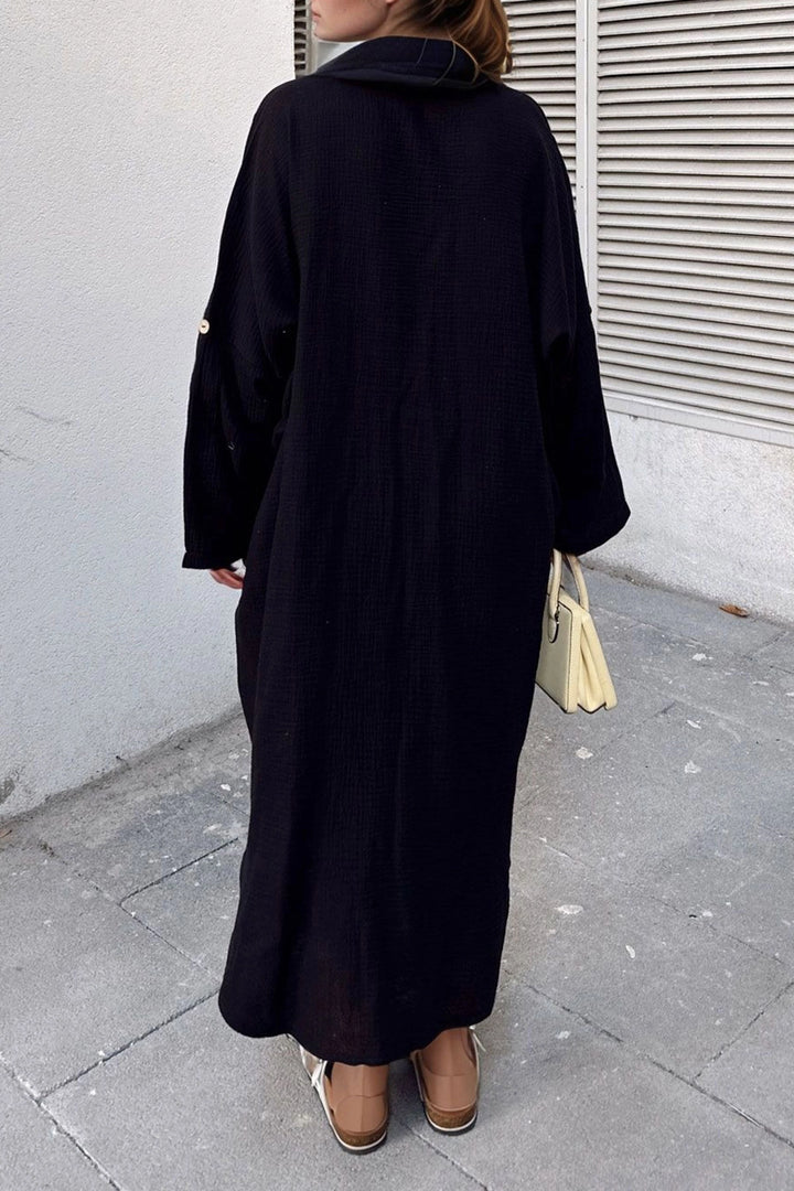 Black Lightweight Fabric Oversized Dress BCBSK-25700-3440 - Zacualtipán