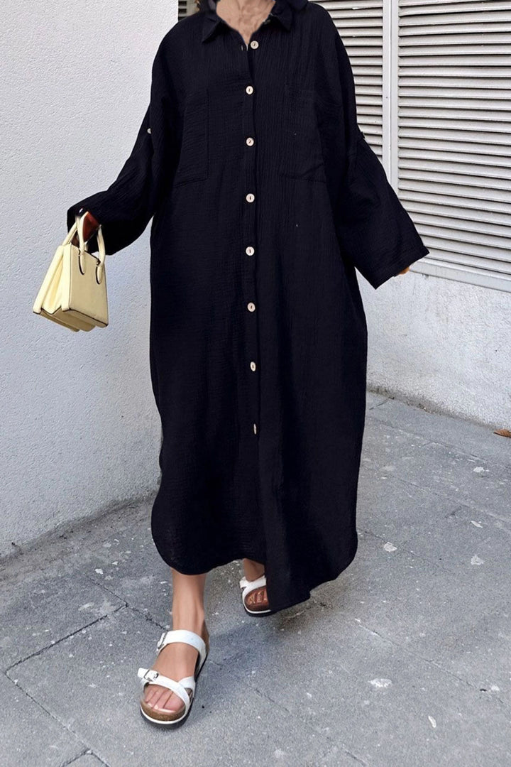 Black Lightweight Fabric Oversized Dress BCBSK-25700-3440 - Zacualtipán