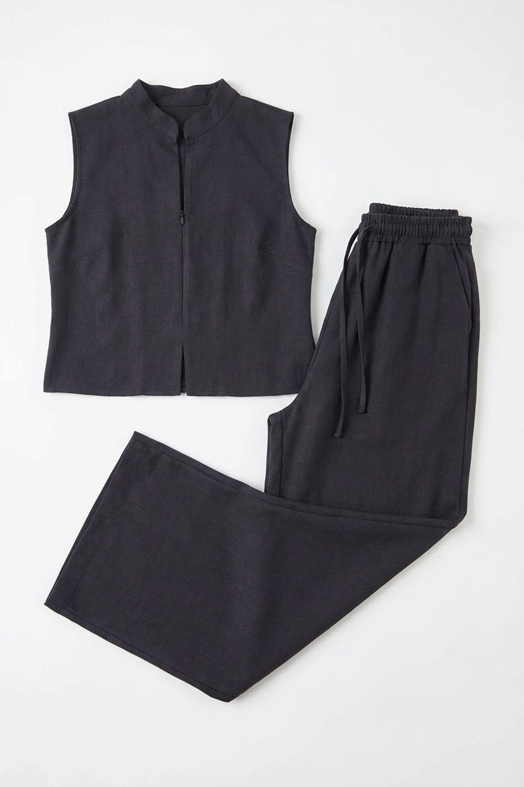 Siyah Hakim Yaka Bluz Ve Beli Lastikli Dokuma Pantolon Alt Üst Takım BCHN-2626821 - Perth