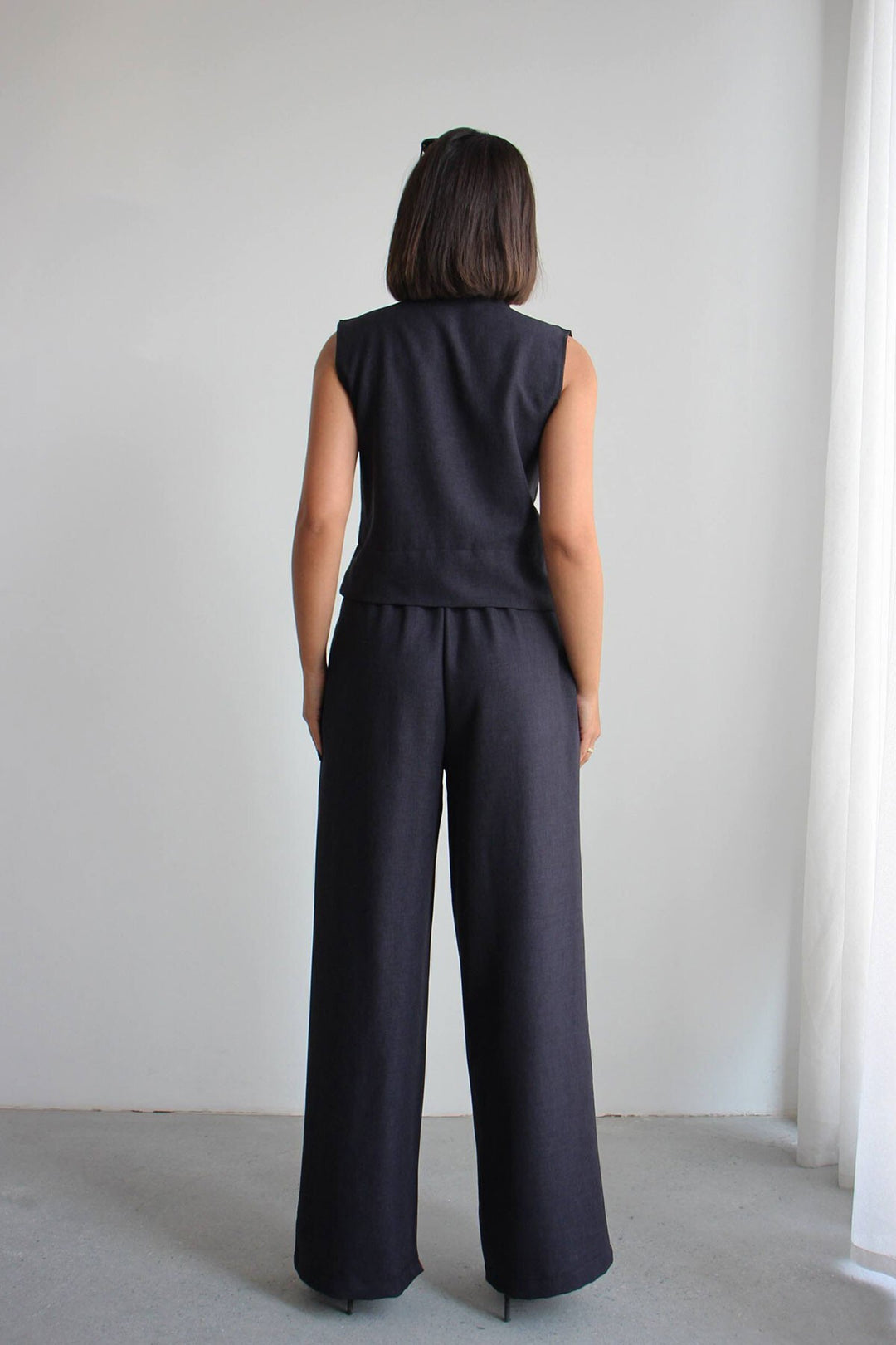 Siyah Hakim Yaka Bluz Ve Beli Lastikli Dokuma Pantolon Alt Üst Takım BCHN-2626821 - Perth