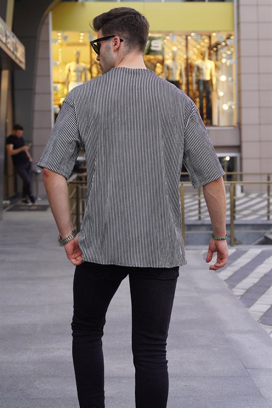 MDX Black Judge Collar Striped Short Sleeve Shirt 5863 - Villefranche-sur-Saône