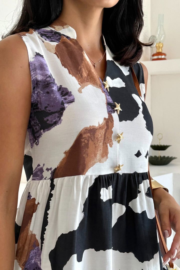 Black Judge Collar Skirt Ruffled Button Detailed Cotton Premium Patterned Woven Dress BCCM-253005 - Annapolis