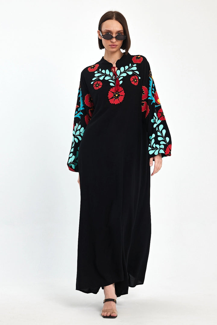 Maxi Boy Black Shawl Collar Embroidered Long Woven Dress BCVL-241049 - Clermont-Ferrand