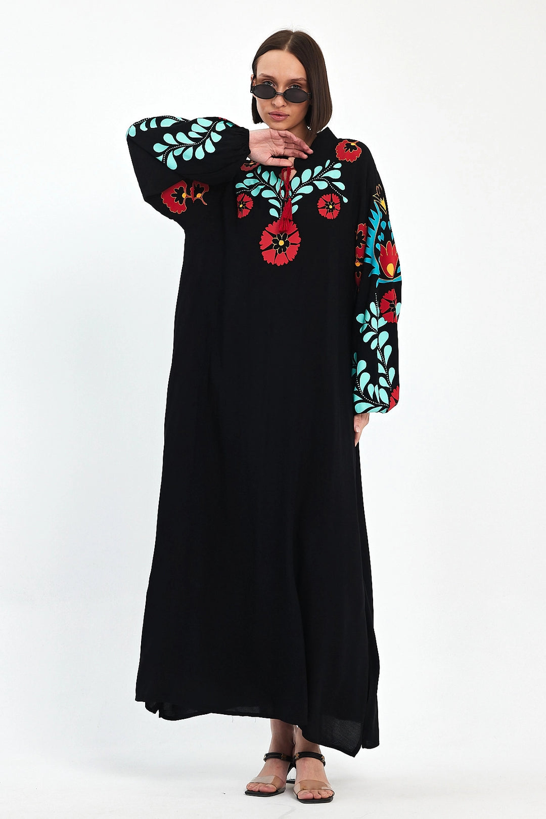 Maxi Boy Black Shawl Collar Embroidered Long Woven Dress BCVL-241049 - Clermont-Ferrand