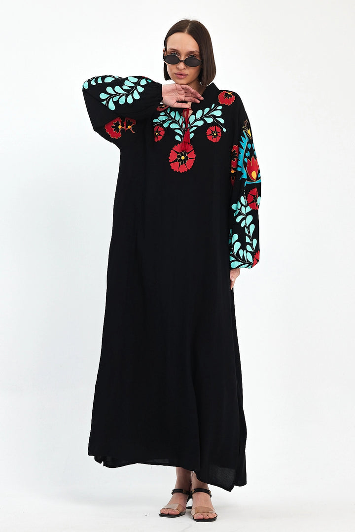Maxi Boy Black Shawl Collar Embroidered Long Woven Dress BCVL-241049 - Clermont-Ferrand