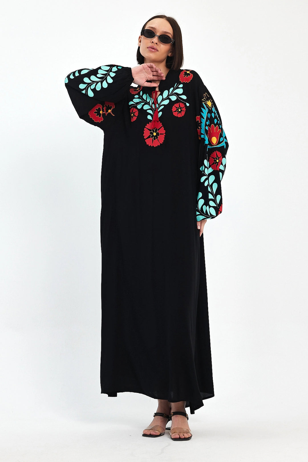 Maxi Boy Black Shawl Collar Embroidered Long Woven Dress BCVL-241049 - Clermont-Ferrand