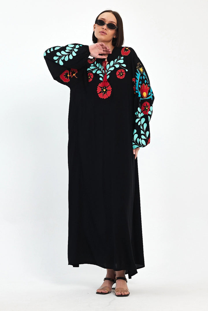 Maxi Boy Black Shawl Collar Embroidered Long Woven Dress BCVL-241049 - Clermont-Ferrand