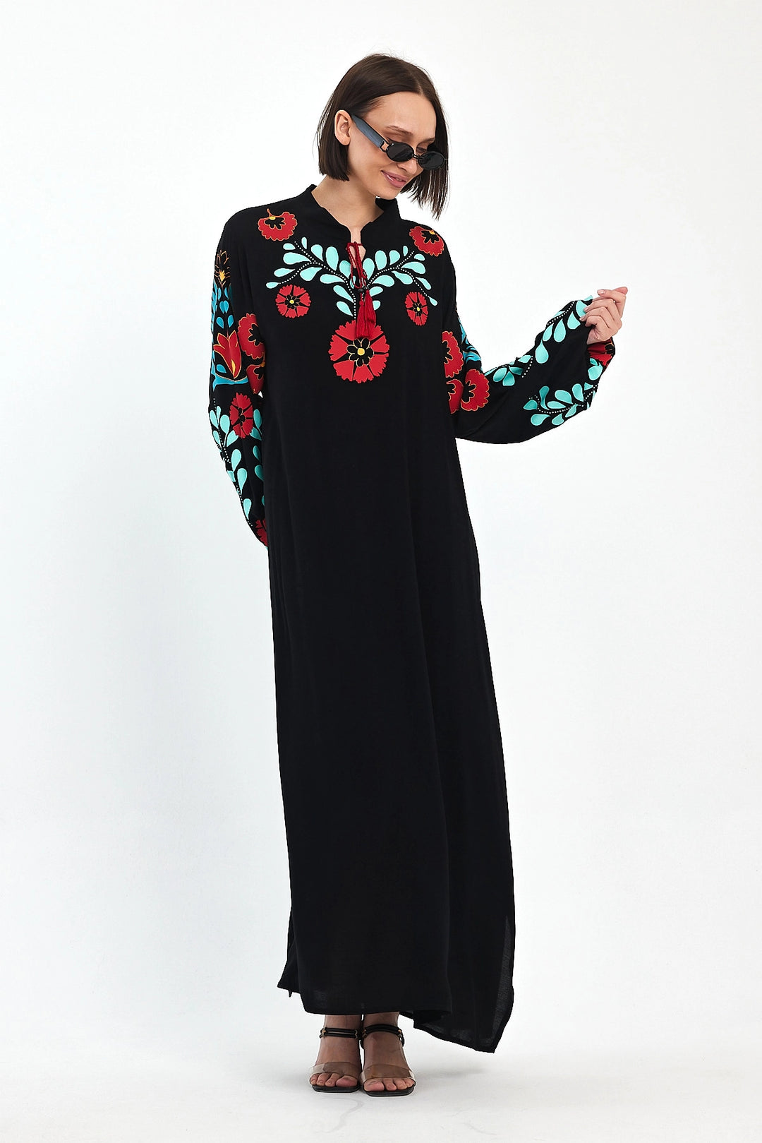 Maxi Boy Black Shawl Collar Embroidered Long Woven Dress BCVL-241049 - Clermont-Ferrand