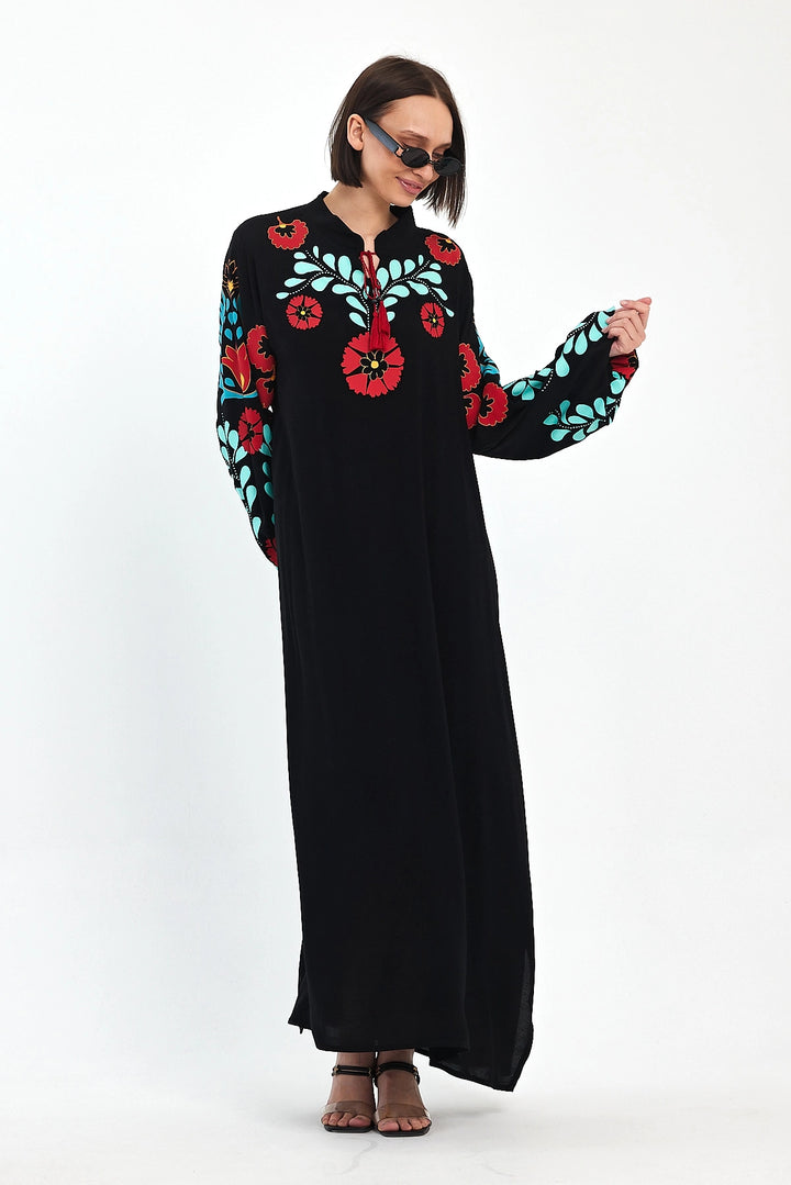 Maxi Boy Black Shawl Collar Embroidered Long Woven Dress BCVL-241049 - Clermont-Ferrand