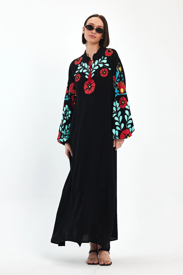Maxi Boy Black Shawl Collar Embroidered Long Woven Dress BCVL-241049 - Clermont-Ferrand