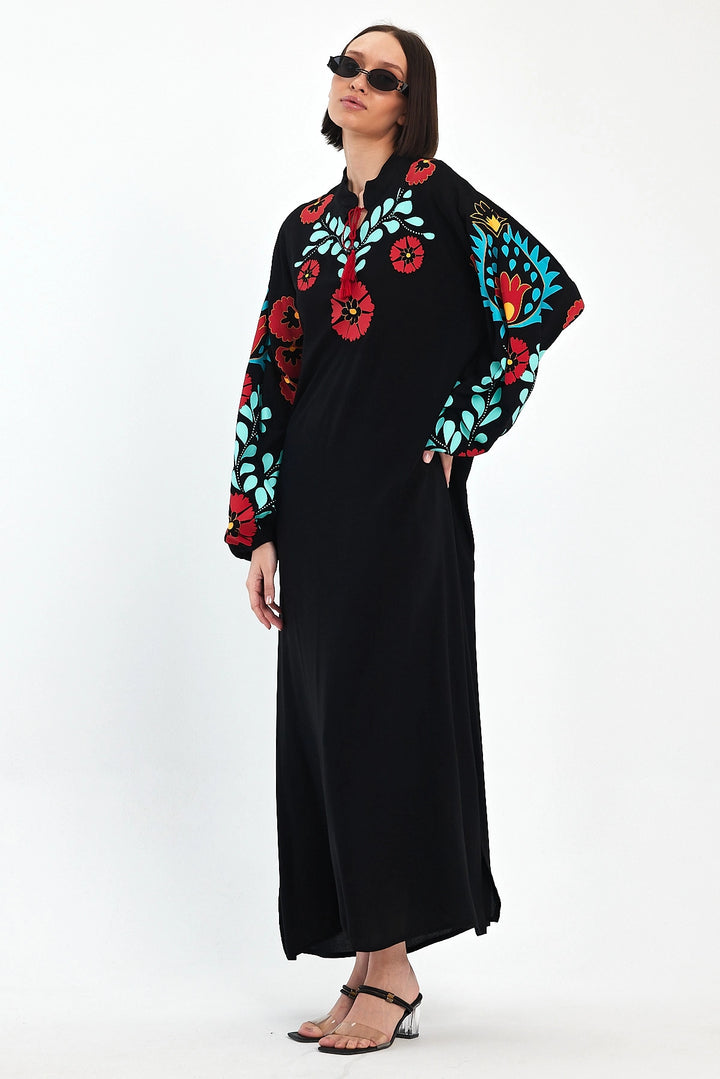 Maxi Boy Black Shawl Collar Embroidered Long Woven Dress BCVL-241049 - Clermont-Ferrand