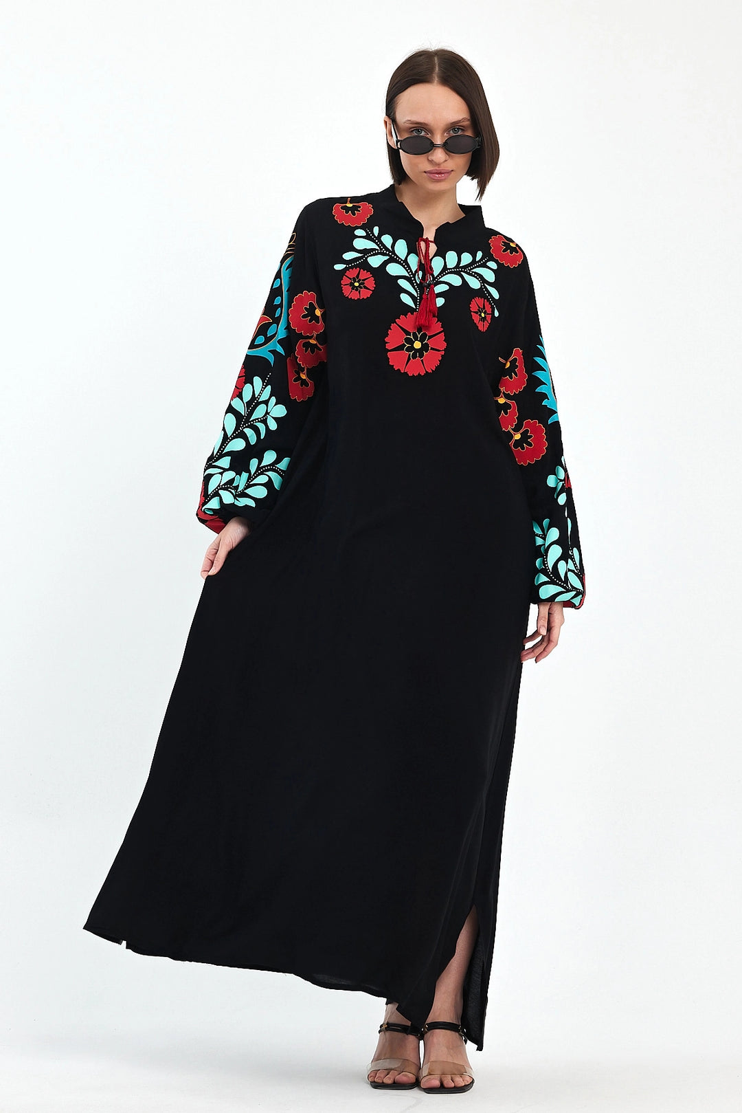 Maxi Boy Black Shawl Collar Embroidered Long Woven Dress BCVL-241049 - Clermont-Ferrand