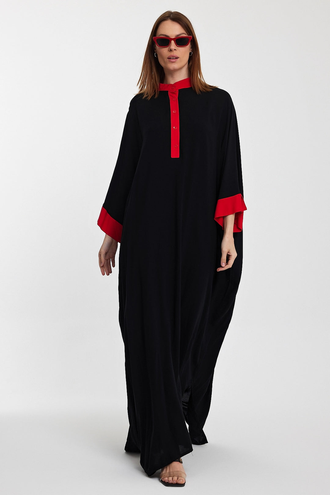 Maxi Boy Black Mandarin Collar Embroidered Long Shirt Dress BCVL-24957 - Lucca