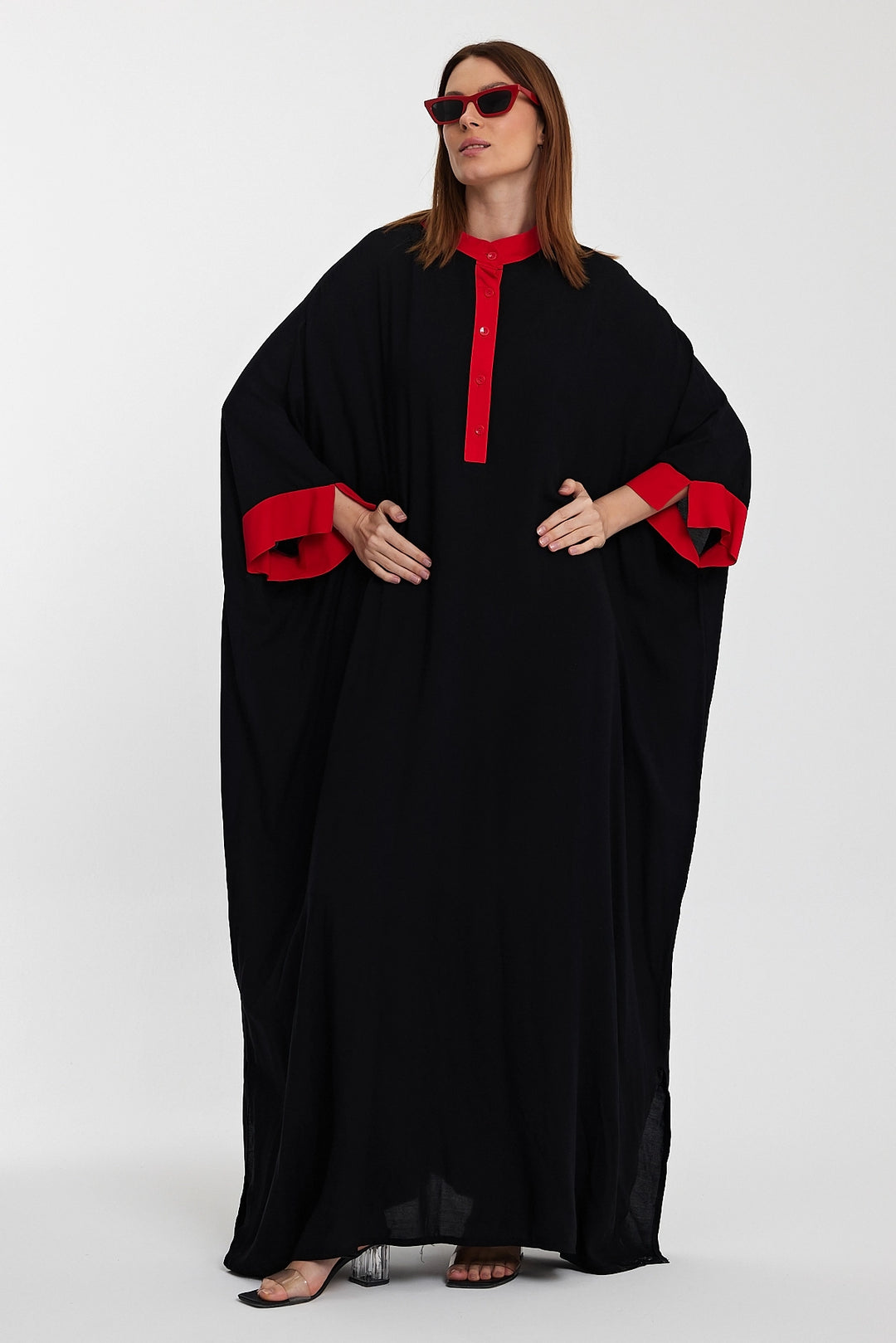 Maxi Boy Black Mandarin Collar Embroidered Long Shirt Dress BCVL-24957 - Lucca