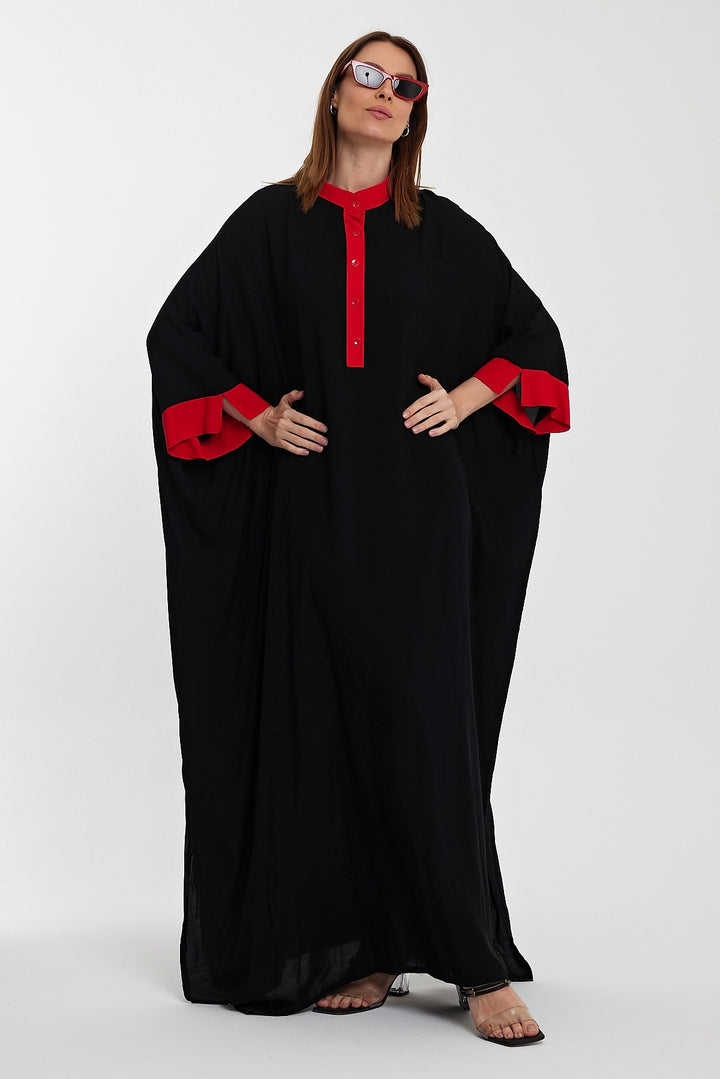 Maxi Boy Black Mandarin Collar Embroidered Long Shirt Dress BCVL-24957 - Lucca