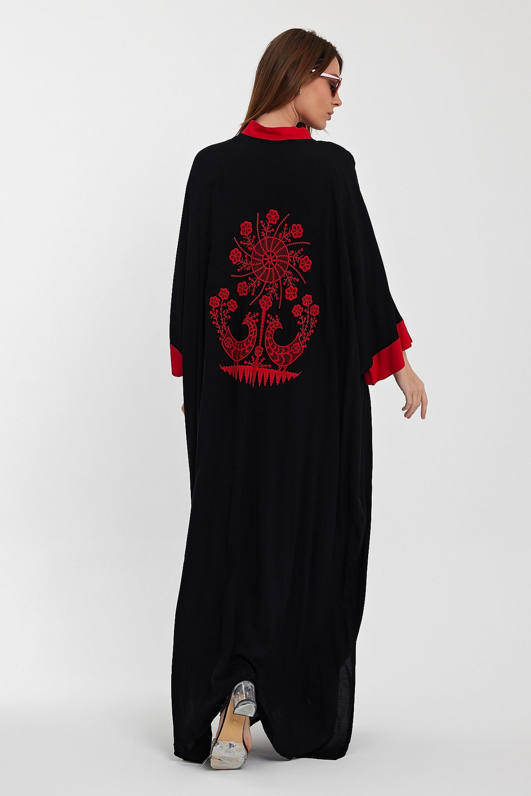 Maxi Boy Black Mandarin Collar Embroidered Long Shirt Dress BCVL-24957 - Lucca