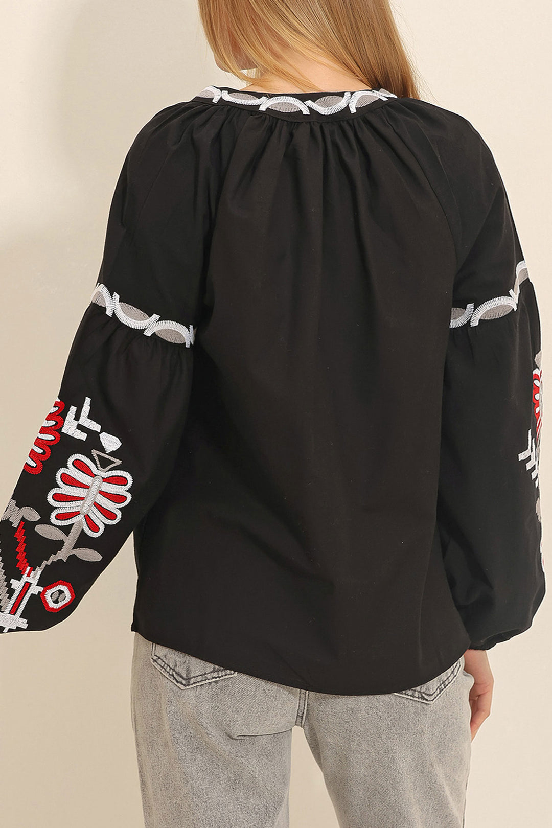 Black Judge Collar Embroidered Woven Blouse BCHESQ-251031 - Bendigo
