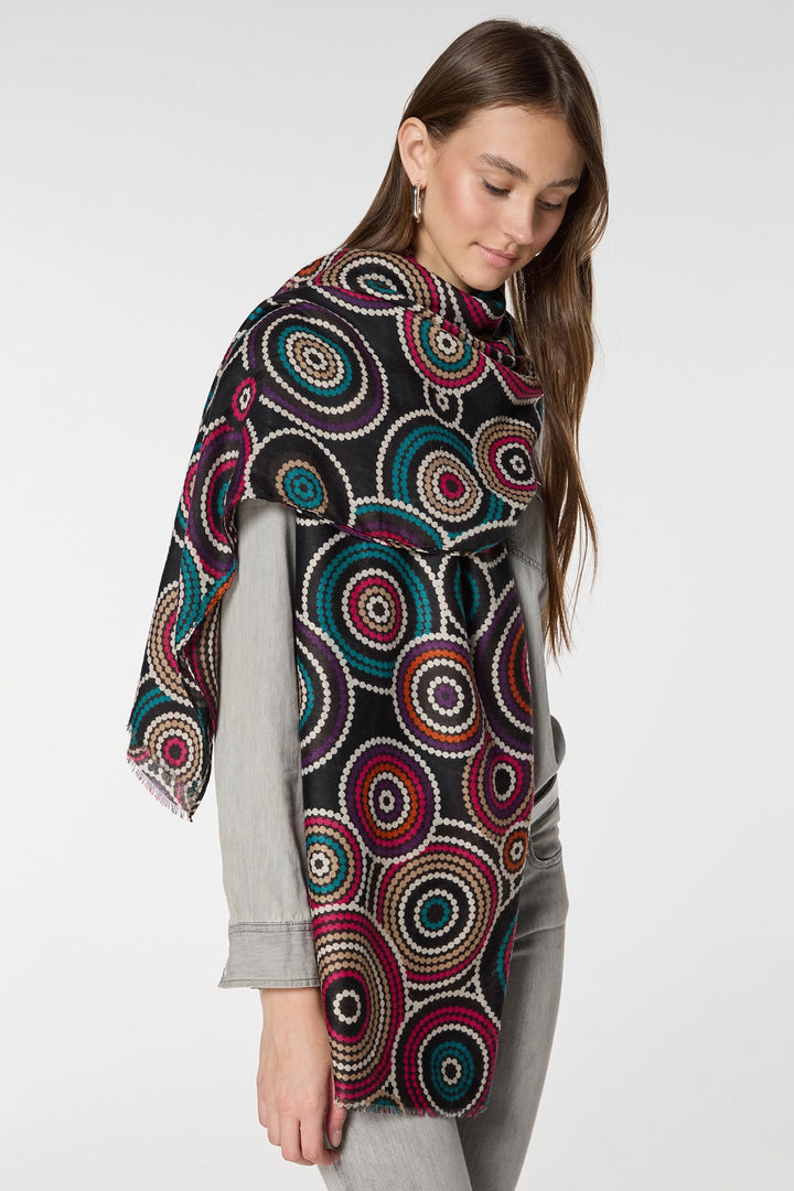 Black Circle Patterned Shawl BCNSV-2515057 - Wesel