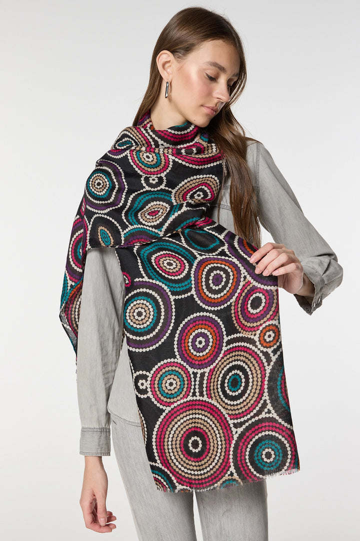 Black Circle Patterned Shawl BCNSV-2515057 - Wesel